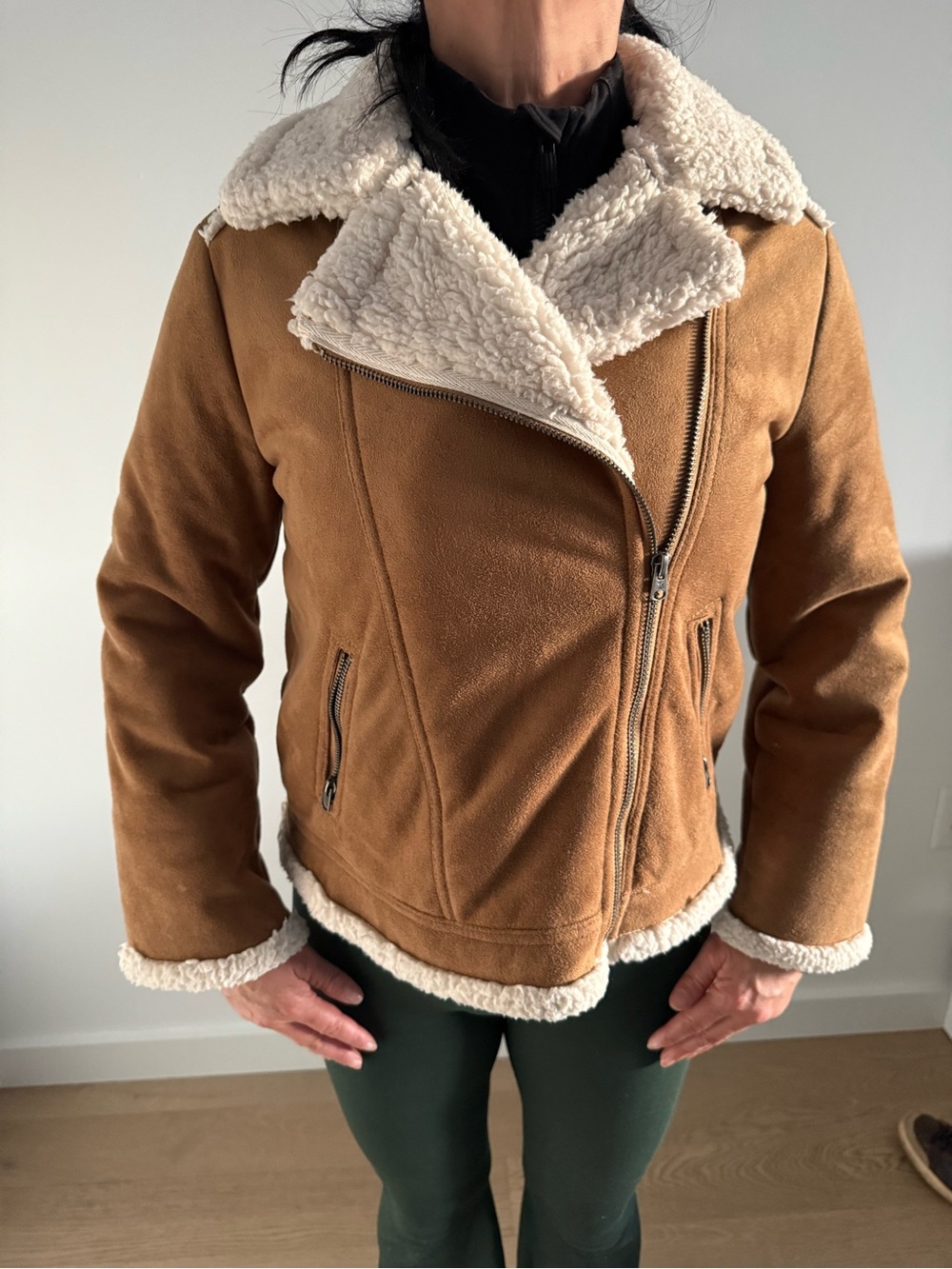 Abercrombie & Fitch Tan Faux-Sherpa Aviator Jacket